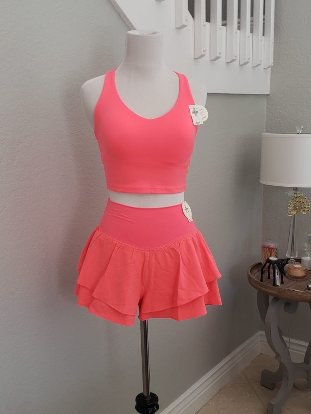 Women's Athletic Ruffle Shorts Set - Coral